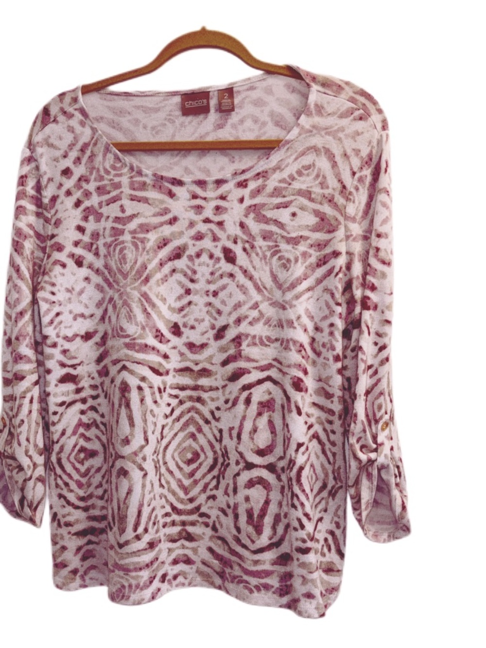 Chico's Mauve and Cream Abstract Print Scoop Neck Top